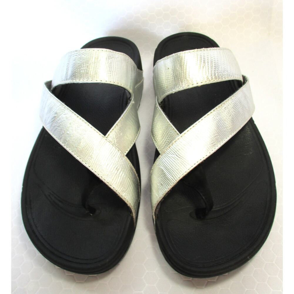 FITFLOP Lulu Silver Cross Slide Sandals Women 8